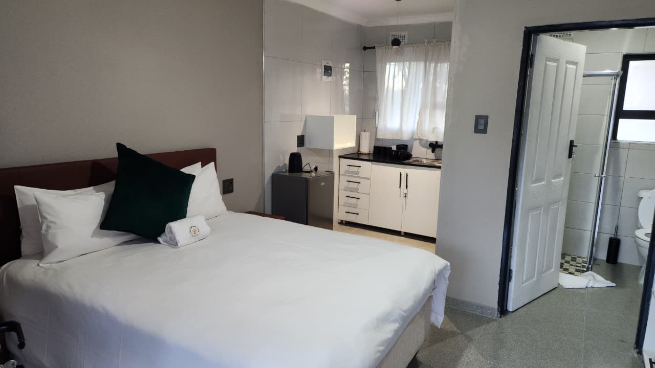 Suite 1 - angled view showing kitchenette and bathroom